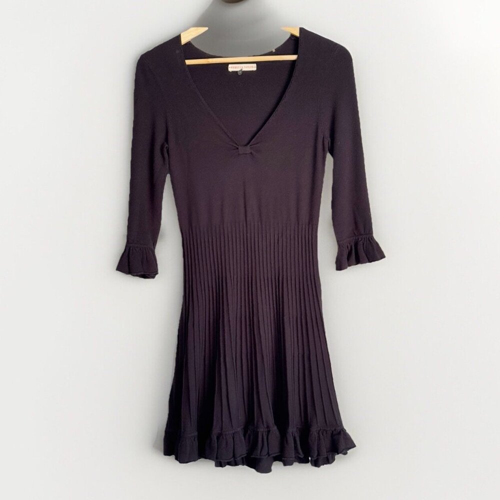 Rebecca Taylor Women’s Black Fit Flare Dress Small Ruffle Cuff Hem Office Casual